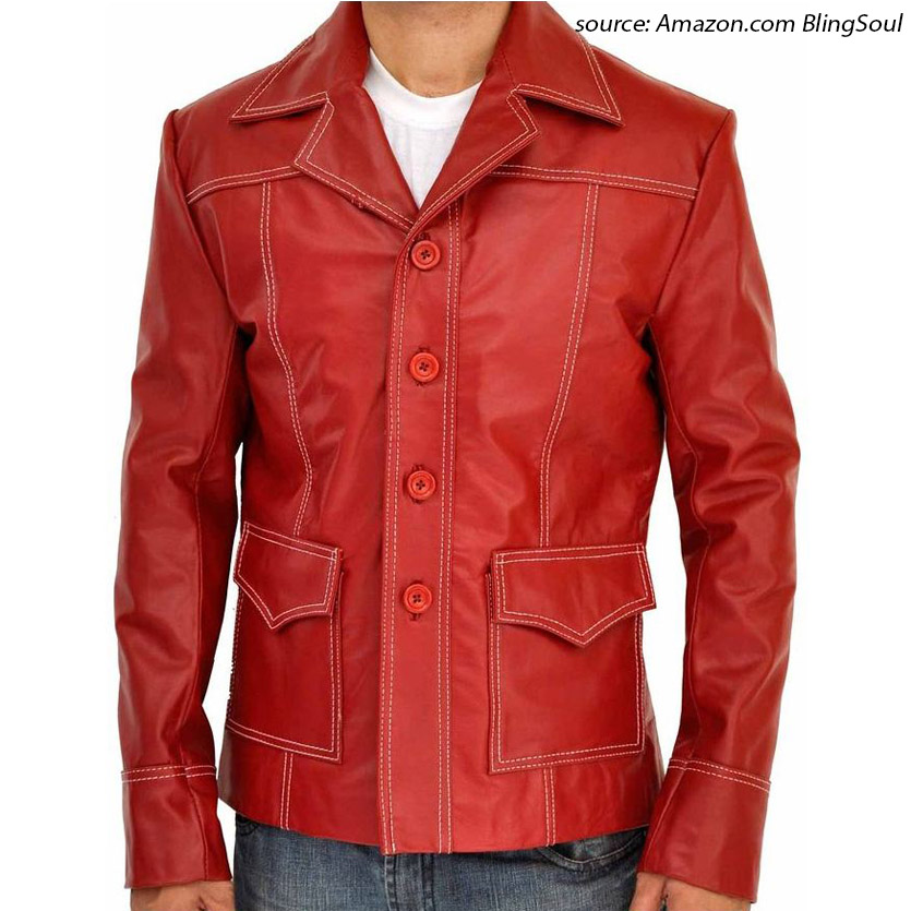 Fight Club Red Leather Jacket Coat Jacket Tyler Durden Brad Pitt ...
